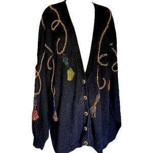 Vintage Cotton Blend Tassel Beaded Cardigan